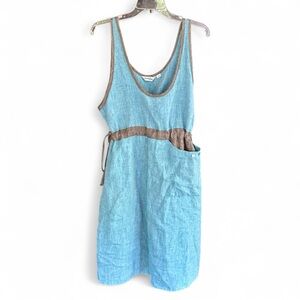 LIZ AND JANE 100% Linen Pinafore Apron Jumper Dress Lagenlook Cottage Farm Sz M